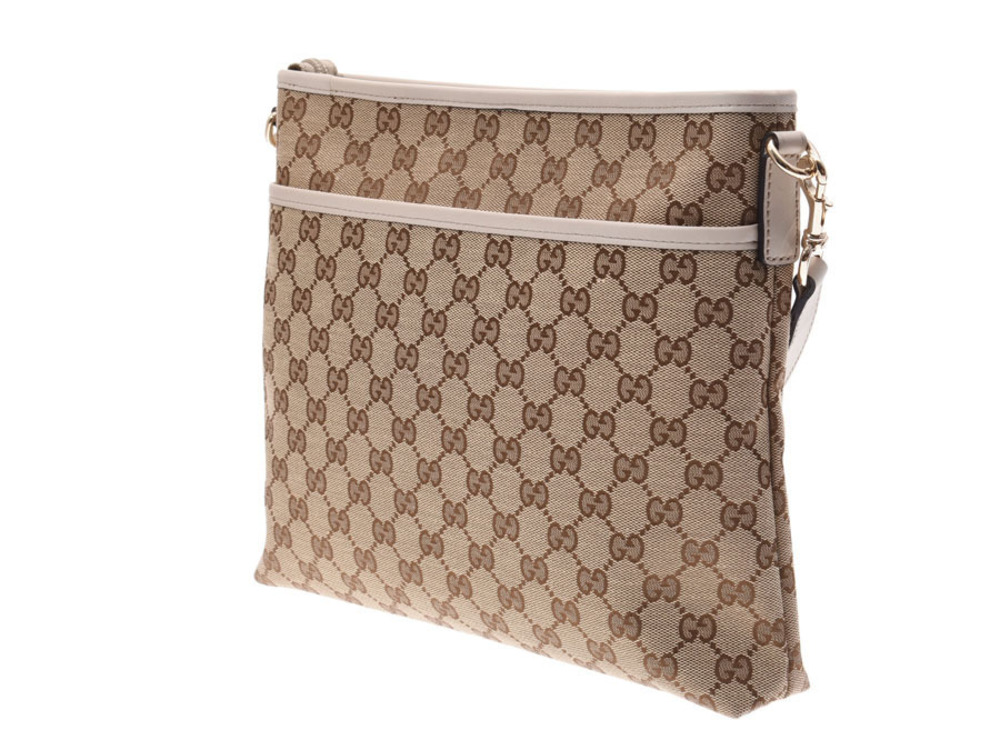 Gucci Beige GG Bag Gray Shoulder Leather Canvas Tan Gray